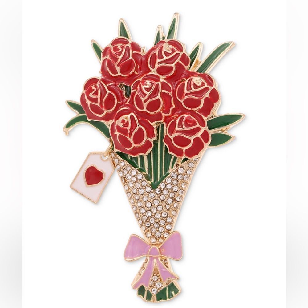 Holiday Lane Gold-Tone Pavé Flower Bouquet Pin, Created for Macy's NWT